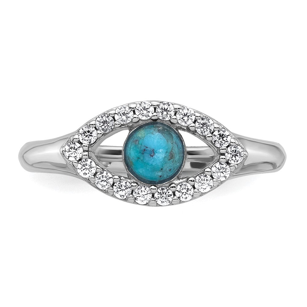 Sterling Silver RH-plated CZ and Compressed Turquoise Evil Eye Ring