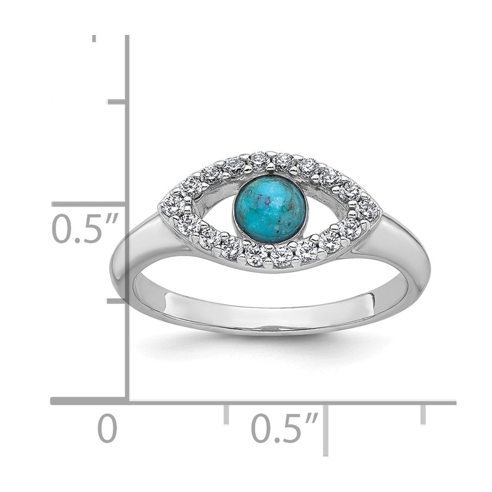 Sterling Silver RH-plated CZ and Compressed Turquoise Evil Eye Ring