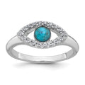 Sterling Silver RH-plated CZ and Compressed Turquoise Evil Eye Ring