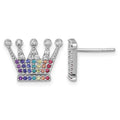Sterling Silver RH-plated Multi Color Nano Crystals Crown Post Earrings