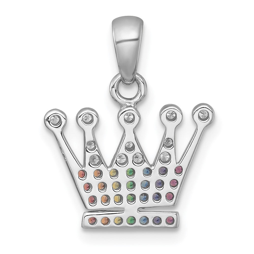Sterling Silver RH-plated Polished Multi Color Nano Crystals Crown Pendant