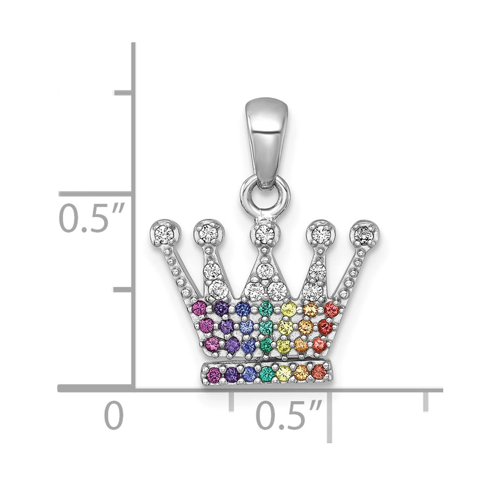 Sterling Silver RH-plated Polished Multi Color Nano Crystals Crown Pendant
