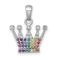 Sterling Silver RH-plated Polished Multi Color Nano Crystals Crown Pendant