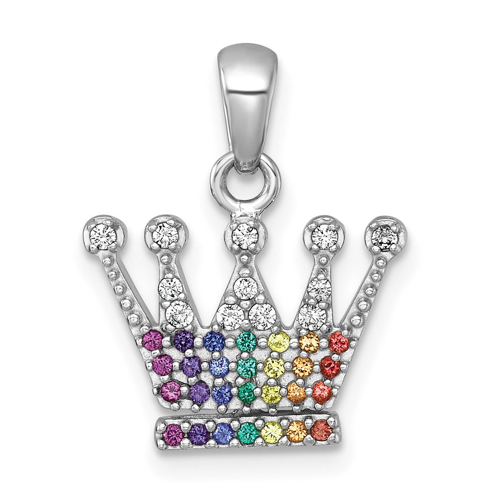 Sterling Silver RH-plated Polished Multi Color Nano Crystals Crown Pendant