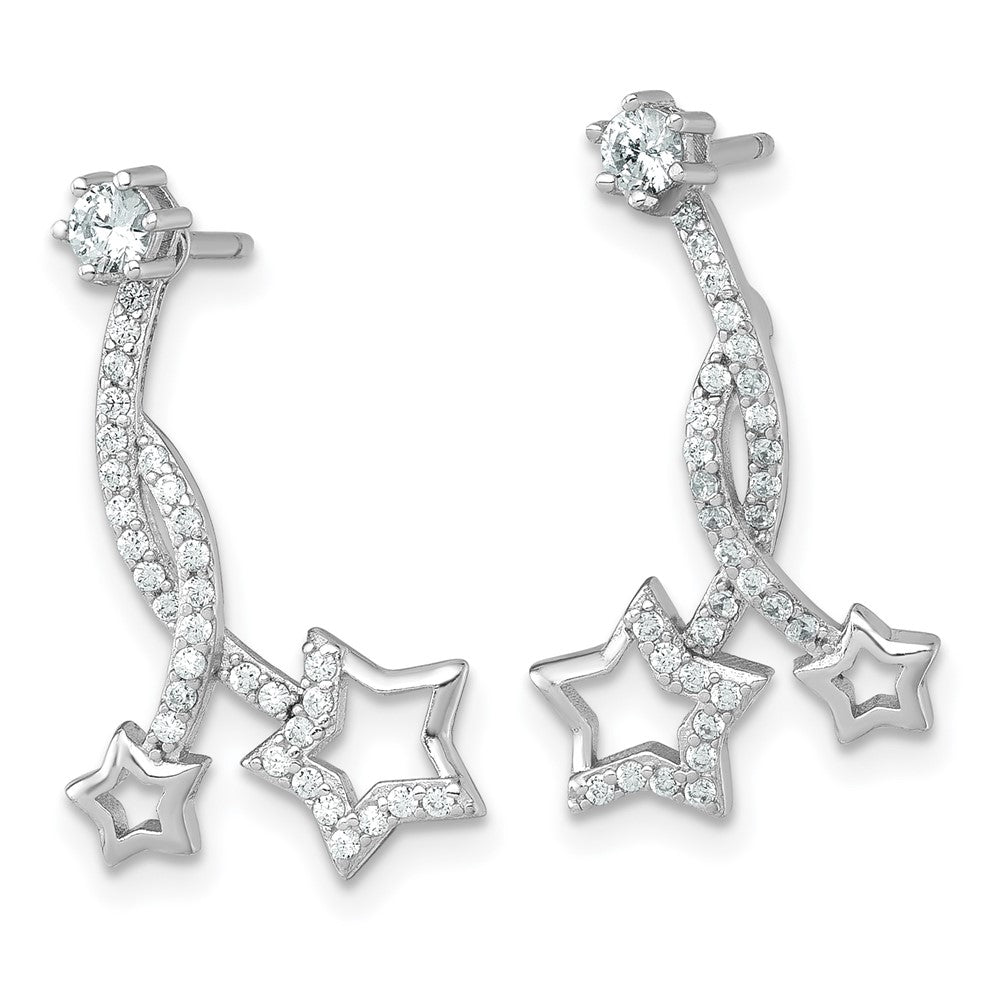 SS RH-pltd Polished CZ Stud w/ Removeable Stars Jacket Earrings