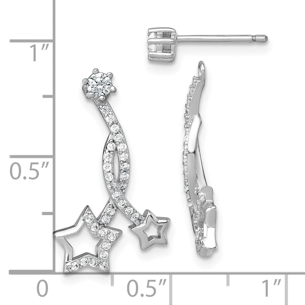 SS RH-pltd Polished CZ Stud w/ Removeable Stars Jacket Earrings
