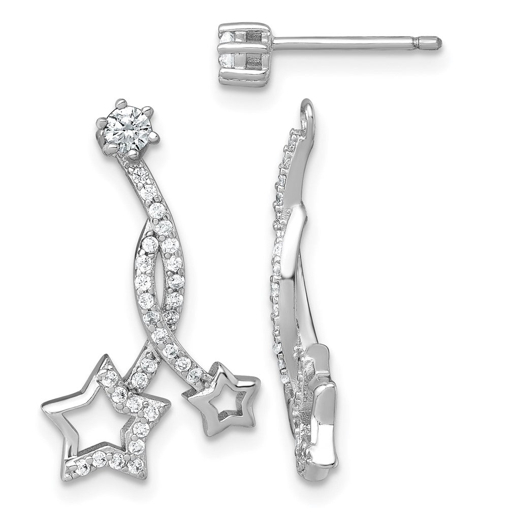 SS RH-pltd Polished CZ Stud w/ Removeable Stars Jacket Earrings