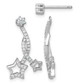 SS RH-pltd Polished CZ Stud w/ Removeable Stars Jacket Earrings