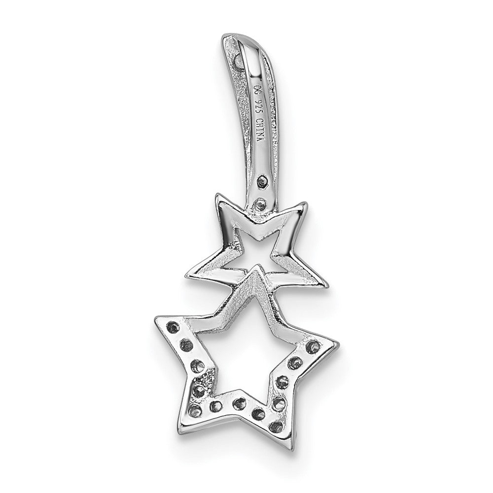Sterling Silver RH-plated Polished CZ Shooting Stars Chain Slide Pendant