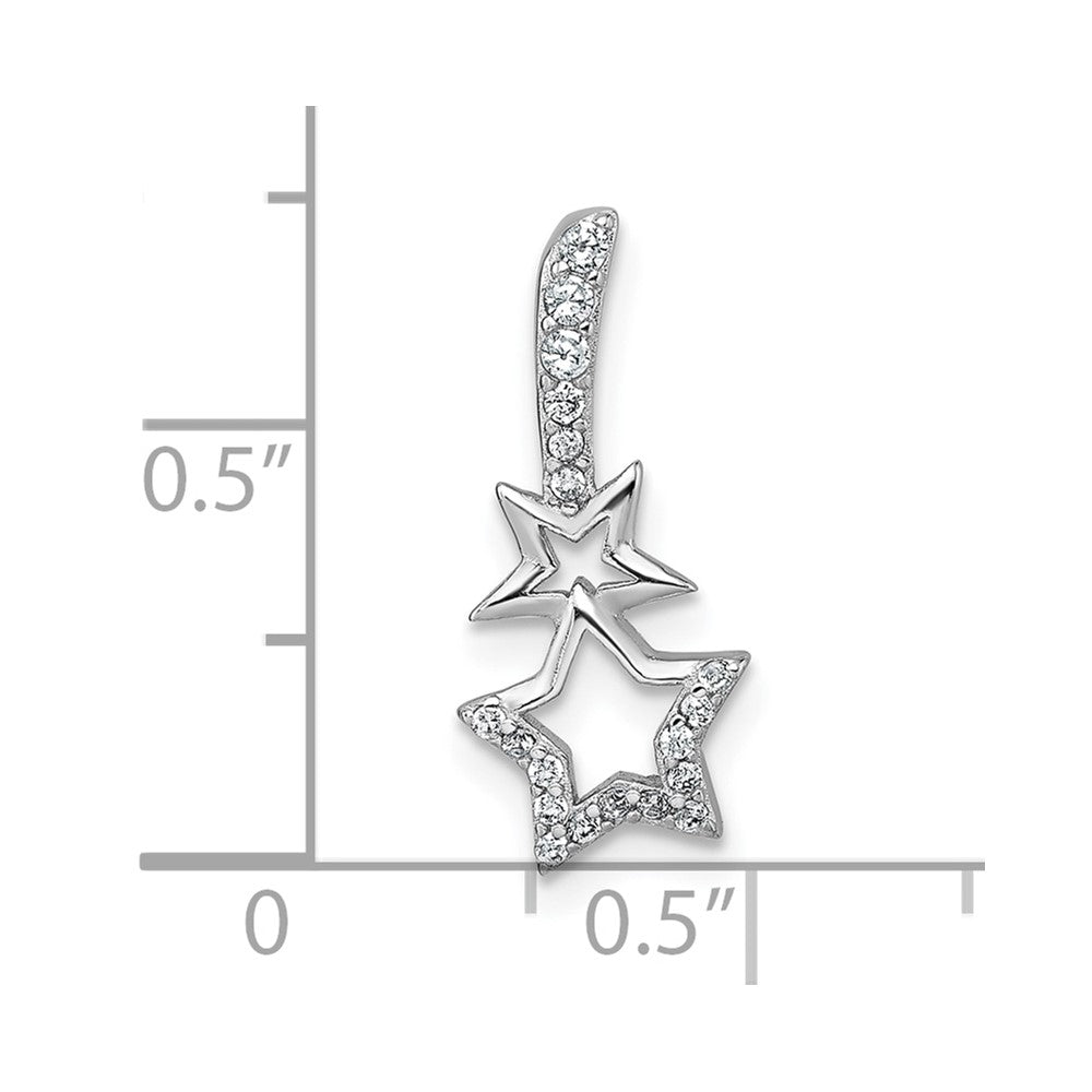 Sterling Silver RH-plated Polished CZ Shooting Stars Chain Slide Pendant