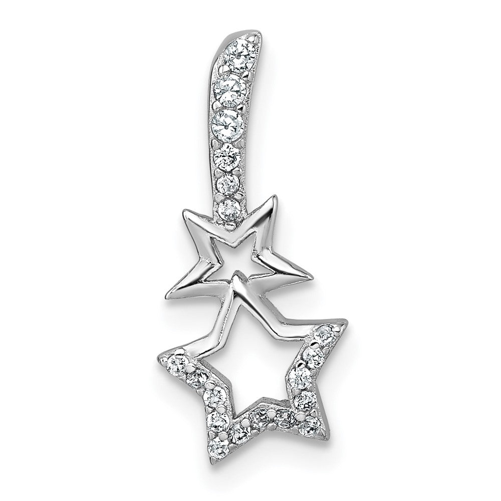 Sterling Silver RH-plated Polished CZ Shooting Stars Chain Slide Pendant