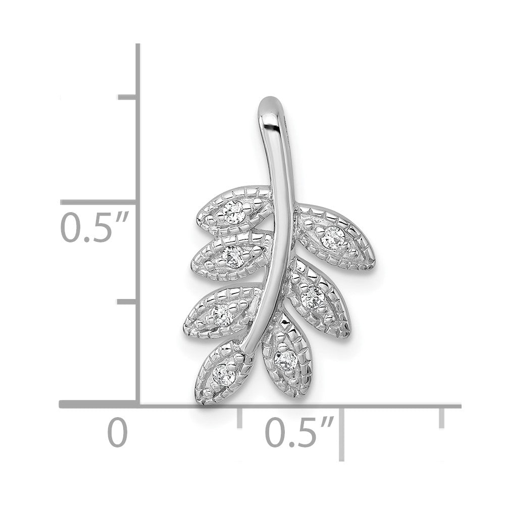 Sterling Silver Rhodium-plated Polished CZ Leaf Chain Slide Pendant