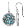 Sterling Silver RH-plated Compressed Turquoise Tree Of Life Earrings