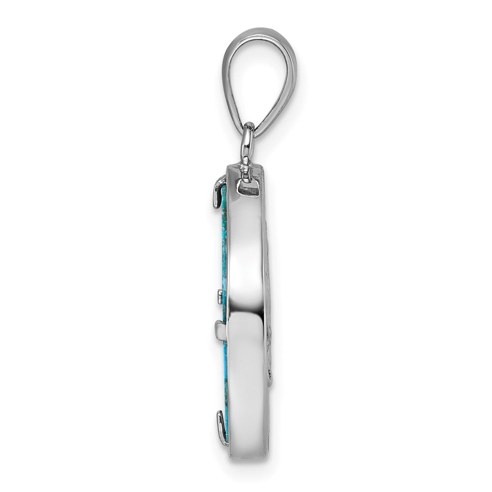 Sterling Silver RH-plated Compressed Turquoise Tree Of Life Pendant