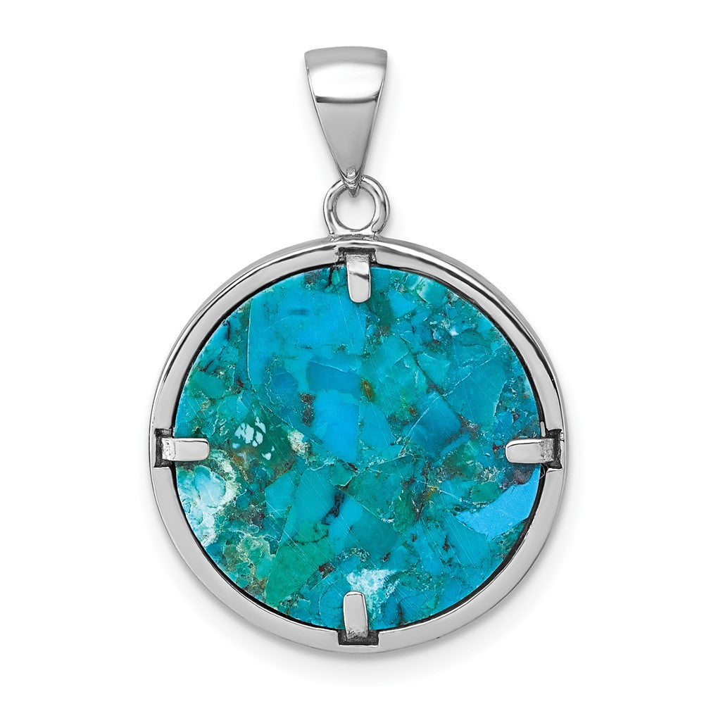 Sterling Silver RH-plated Compressed Turquoise Tree Of Life Pendant