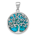 Sterling Silver RH-plated Compressed Turquoise Tree Of Life Pendant