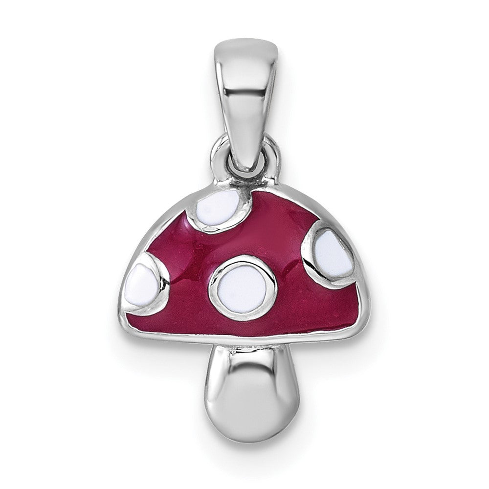 Sterling Silver Rhodium-plated Enameled Mushroom Pendant