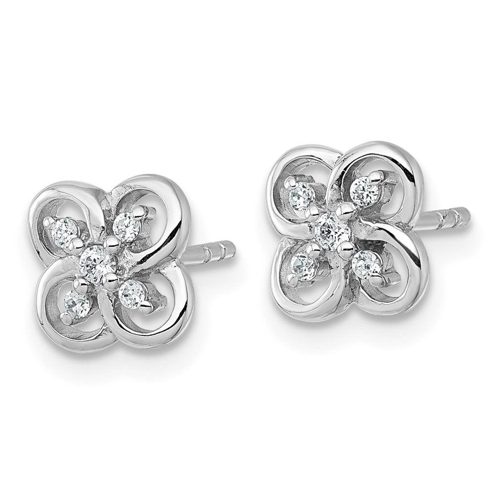 Sterling Silver Rh-plated Polished CZ Fancy Floral Post Earrings