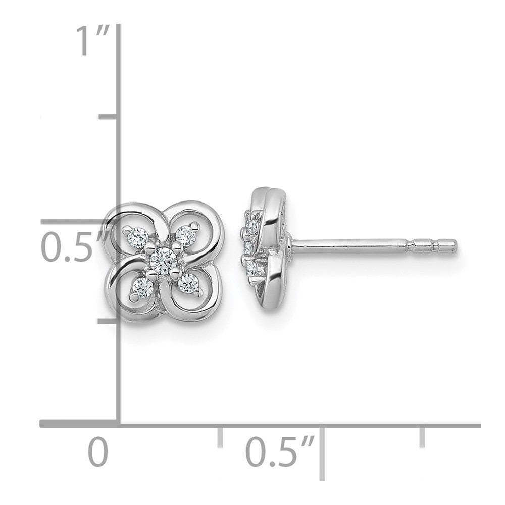 Sterling Silver Rh-plated Polished CZ Fancy Floral Post Earrings