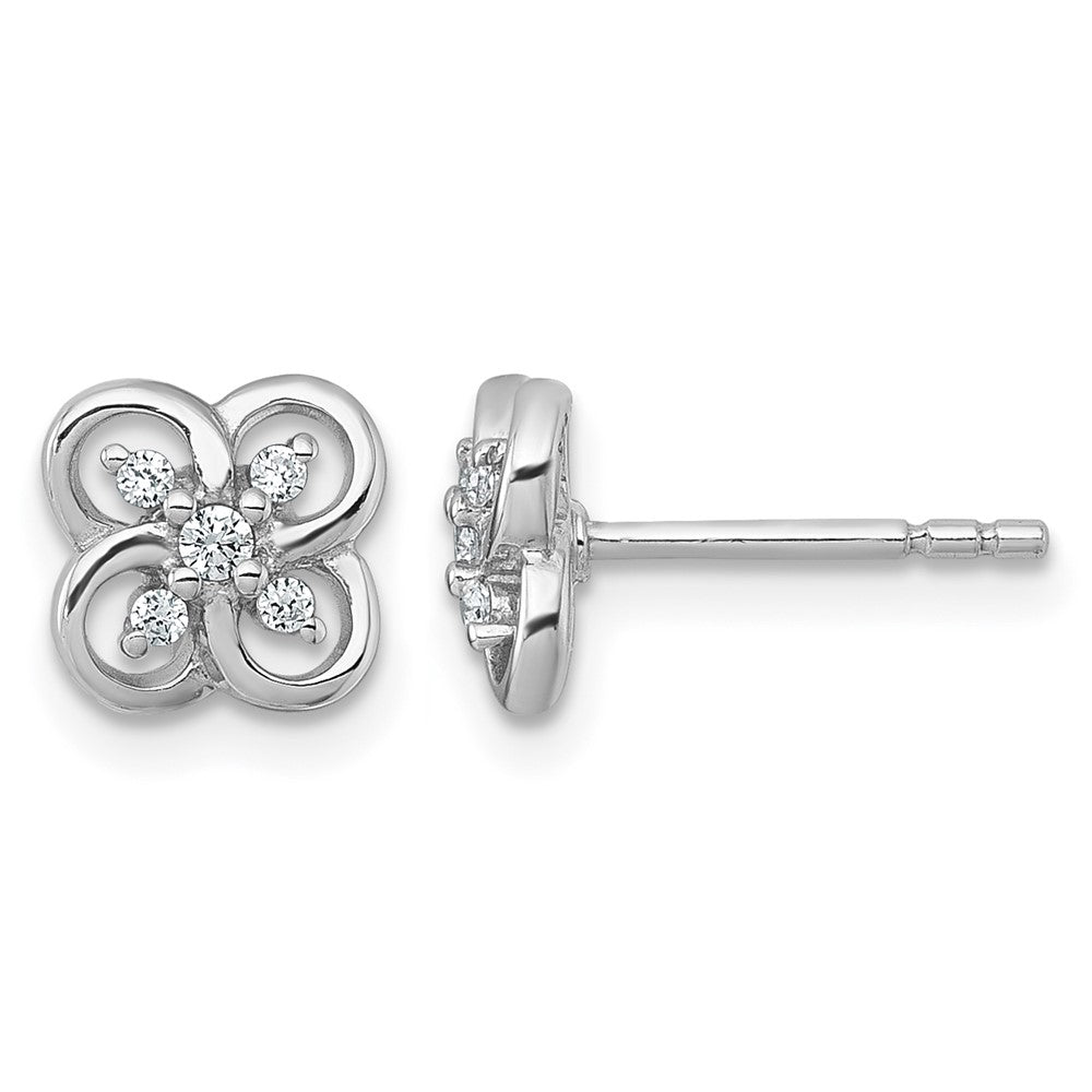 Sterling Silver Rh-plated Polished CZ Fancy Floral Post Earrings