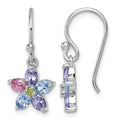 Sterling Silver Rh-plated Multi Color CZ Flower Dangle Earrings