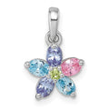 Sterling Silver Rhodium-plated Multi Color CZ Flower Pendant