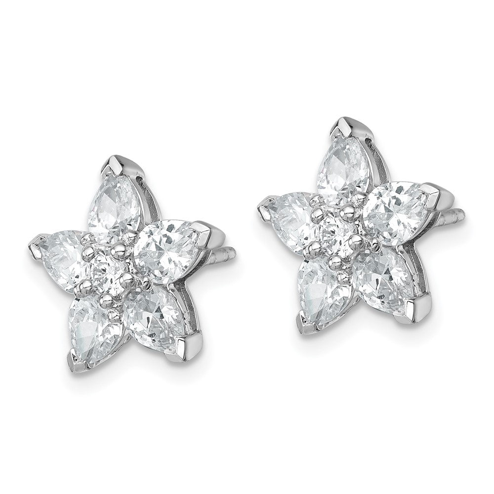 Sterling Silver Rhodium-plated Polished CZ Flower Post Earrings
