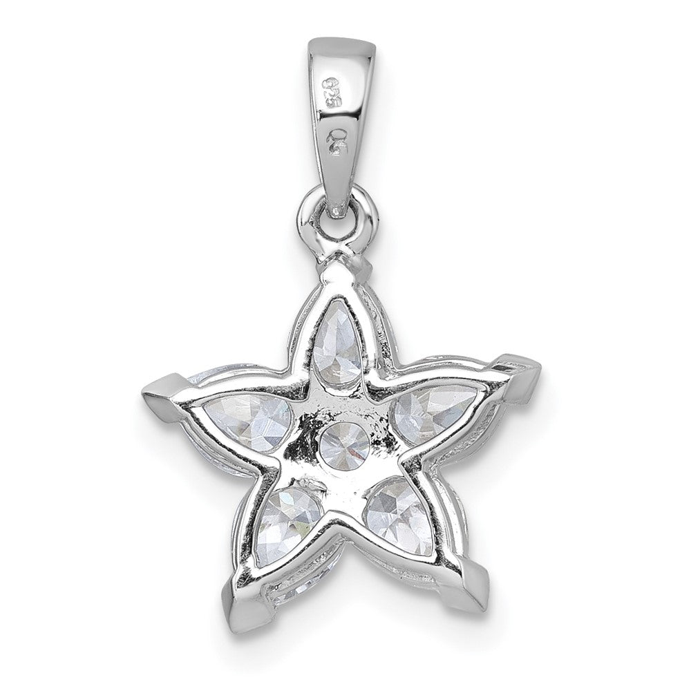 Sterling Silver Rhodium-plated Polished CZ Flower Pendant
