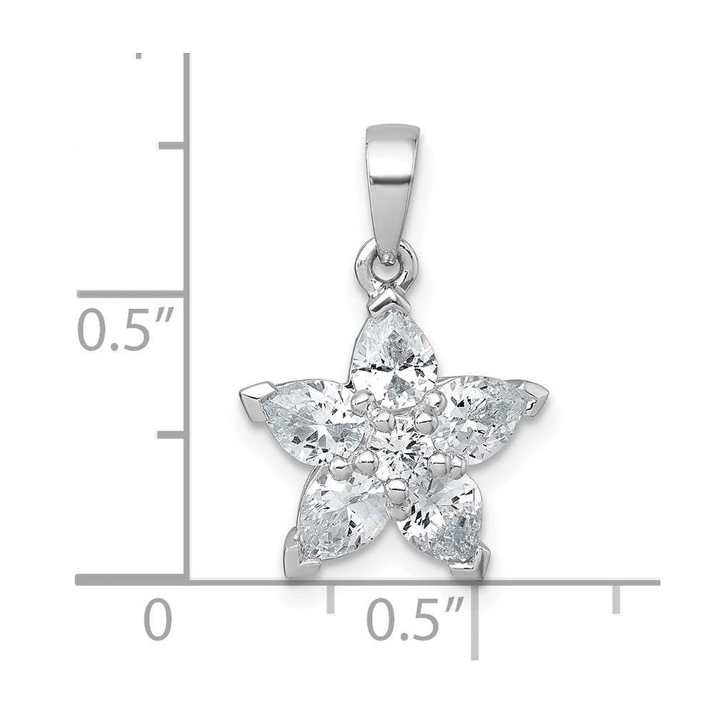 Sterling Silver Rhodium-plated Polished CZ Flower Pendant