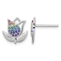 Sterling Silver RH-pl Polished Multi Color Nano Crystals Tulip Post Earring