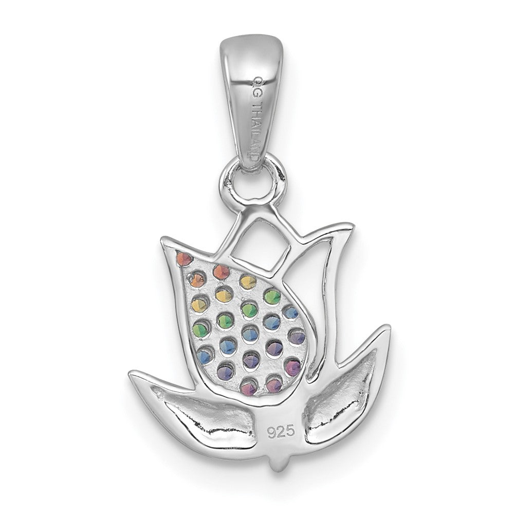 Sterling Silver RH-plated Polished Multi Color Nano Crystals Tulip Pendant