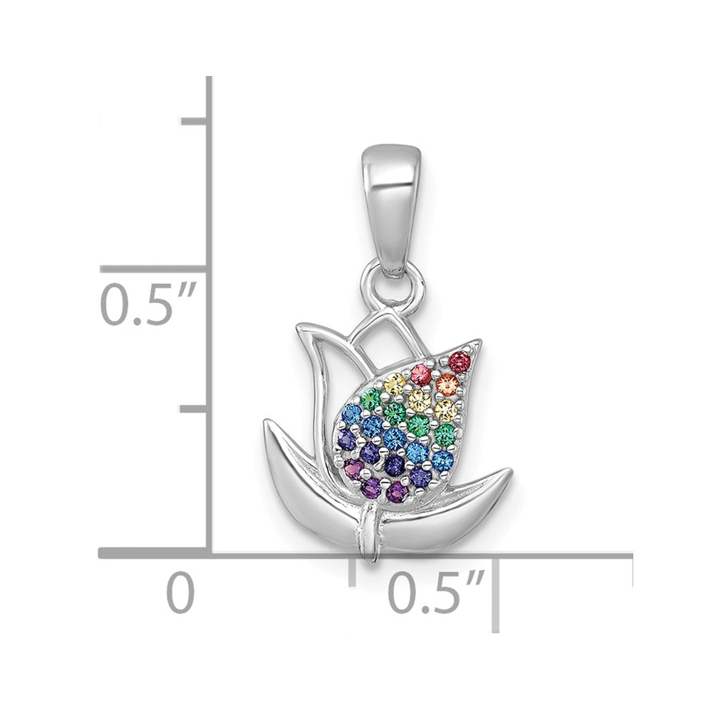 Sterling Silver RH-plated Polished Multi Color Nano Crystals Tulip Pendant