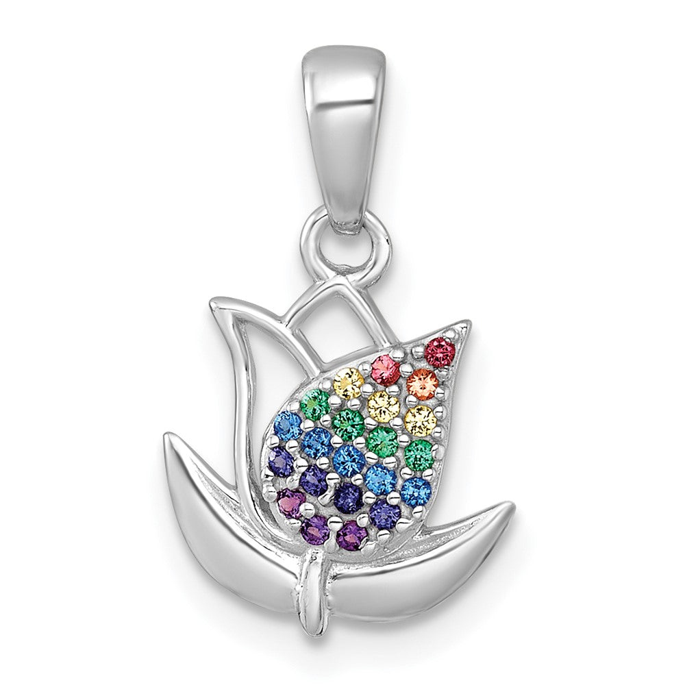 Sterling Silver RH-plated Polished Multi Color Nano Crystals Tulip Pendant