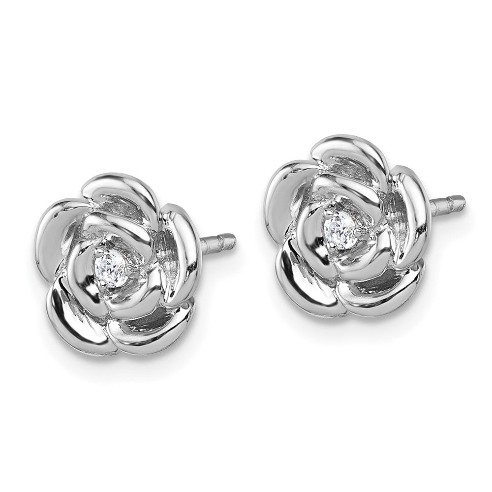 Sterling Silver Rhodium-plated Polished CZ Flower Post Earrings