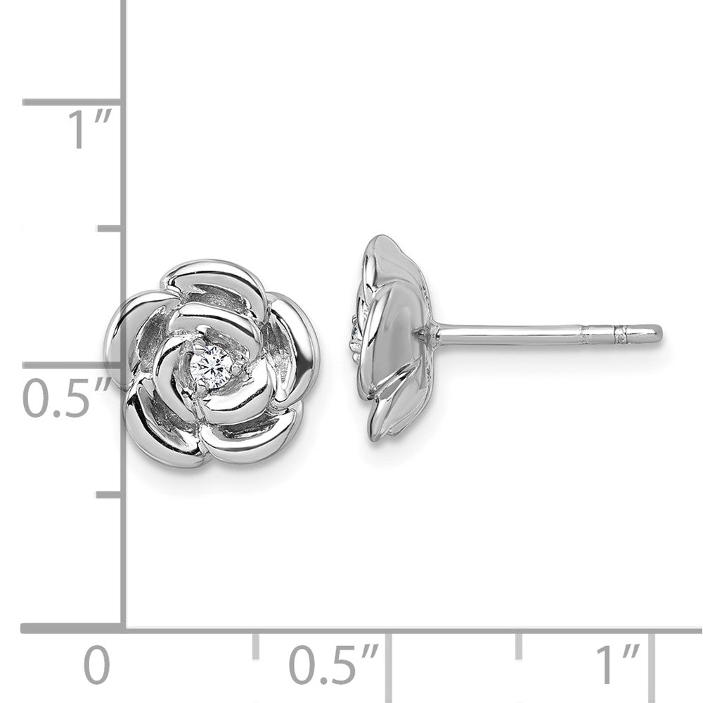 Sterling Silver Rhodium-plated Polished CZ Flower Post Earrings