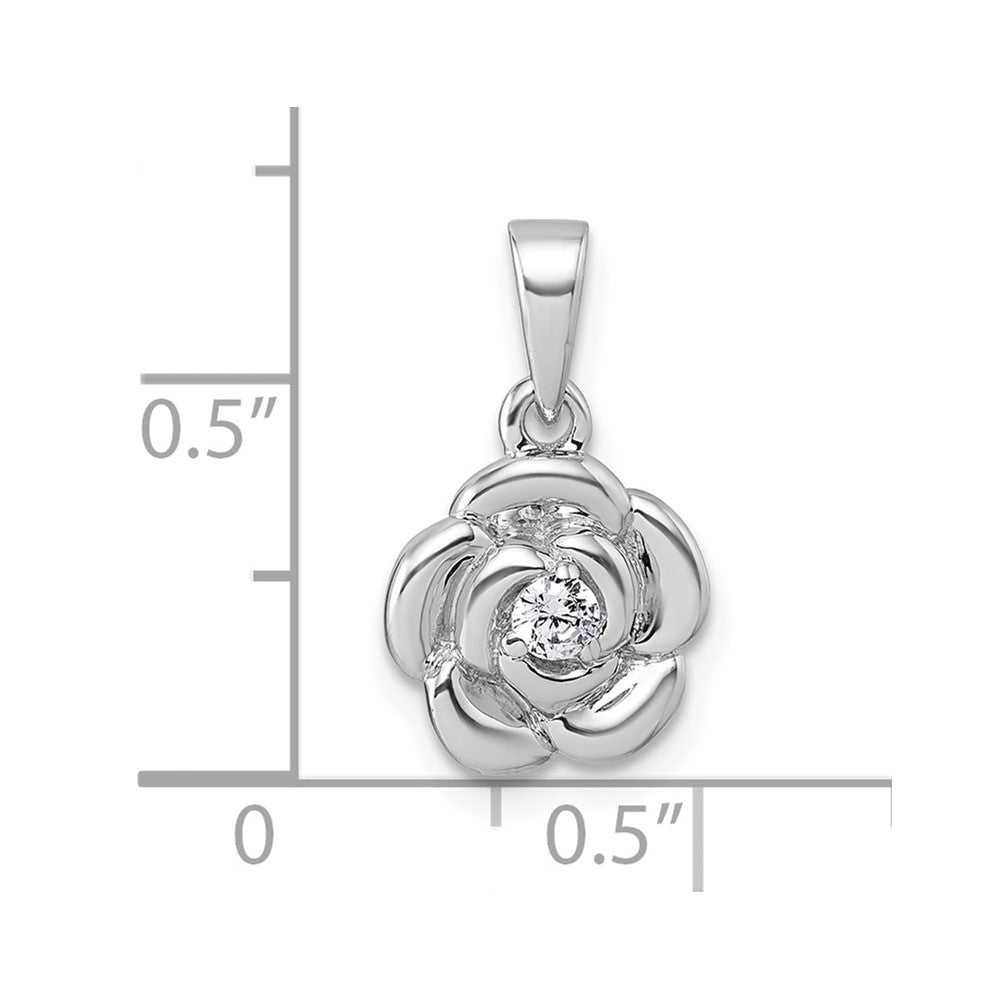 Sterling Silver Rhodium-plated Polished CZ Flower Pendant
