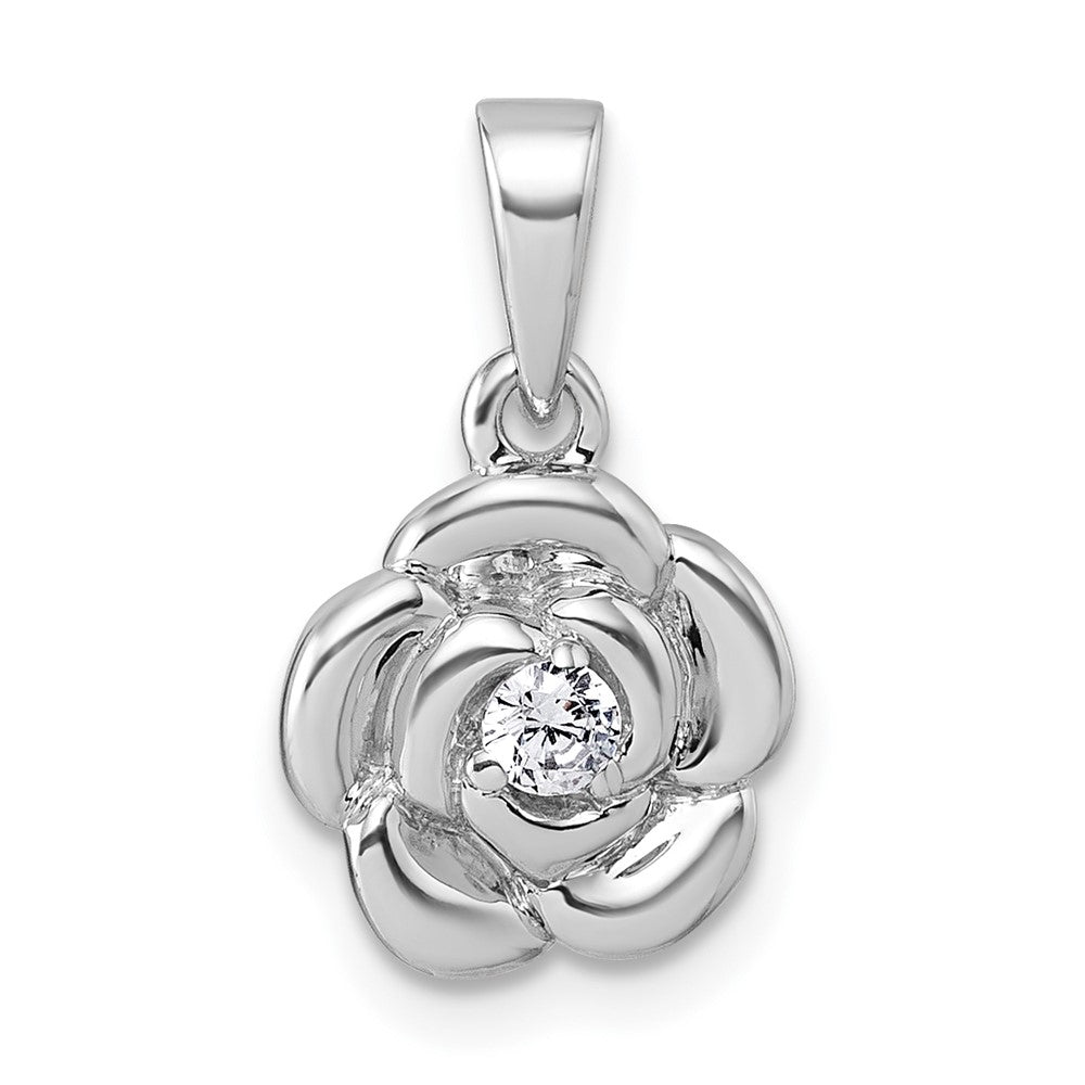 Sterling Silver Rhodium-plated Polished CZ Flower Pendant