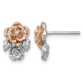 Sterling Silver Rhodium and Rose Gold-plated Flower Post Earrings