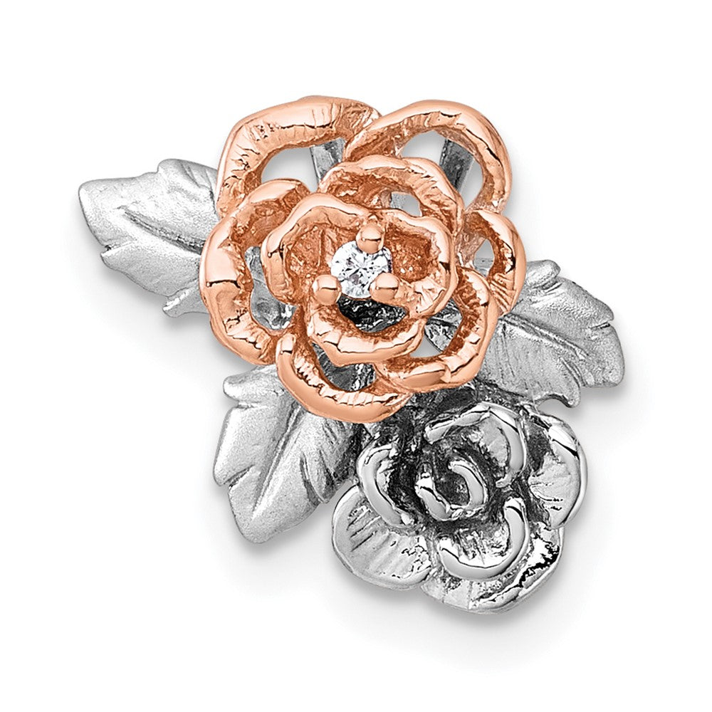 SS Rhodium and Rose Gold-plated CZ Flower Chain Slide Pendant