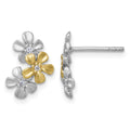 Sterling Silver Rhodium and Gold-plated Flower CZ Post Earrings