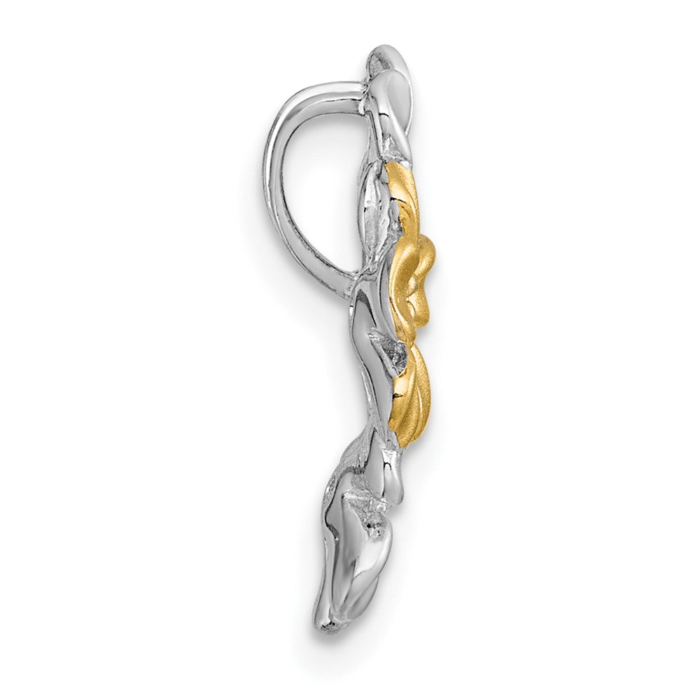 SS Rhodium and Gold-plated CZ Three Flower Chain Slide Pendant