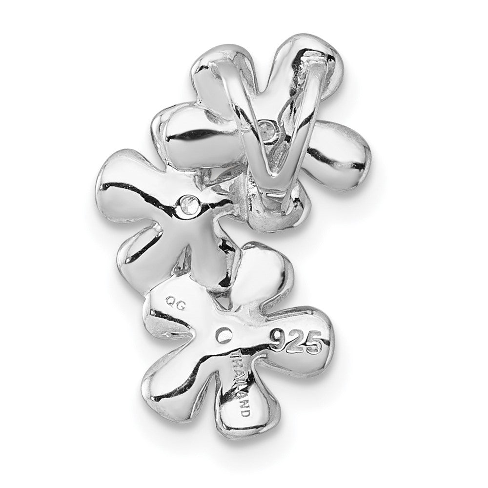 SS Rhodium and Gold-plated CZ Three Flower Chain Slide Pendant