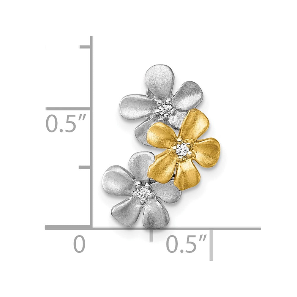 SS Rhodium and Gold-plated CZ Three Flower Chain Slide Pendant