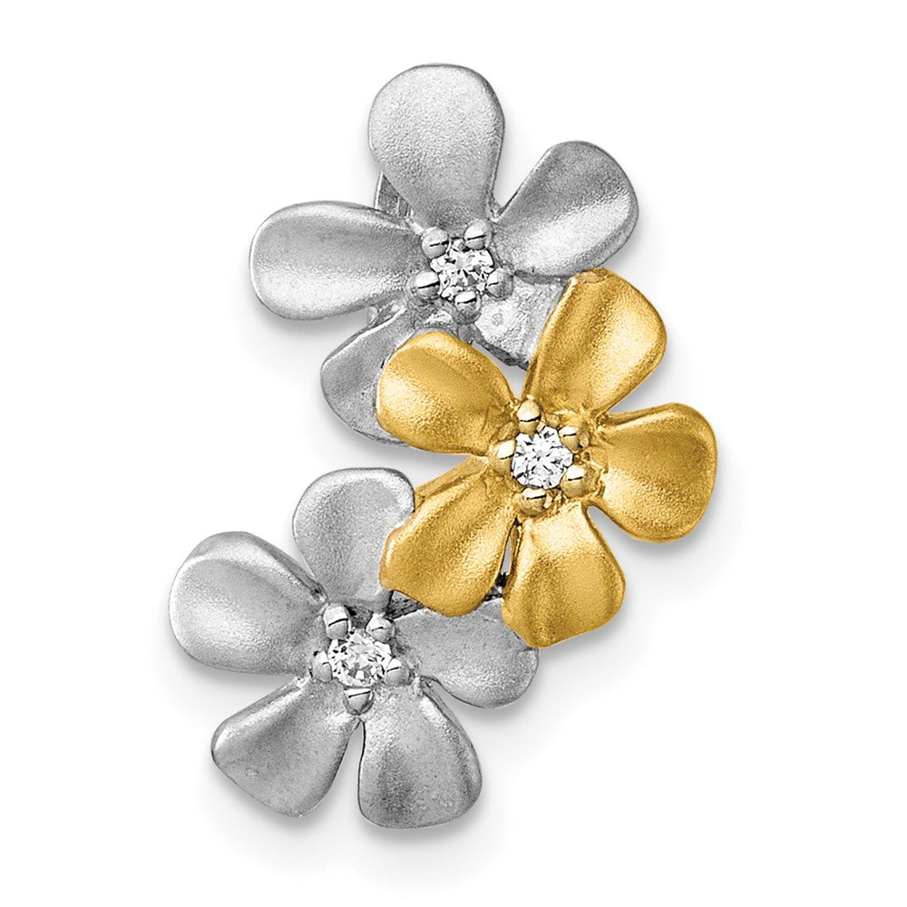 SS Rhodium and Gold-plated CZ Three Flower Chain Slide Pendant