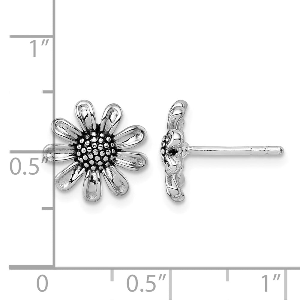 Sterling Silver Rhodium-plated Antiqued Flower Post Earrings