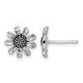 Sterling Silver Rhodium-plated Antiqued Flower Post Earrings