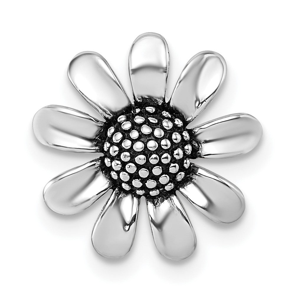 Sterling Silver Rhodium-plated Antiqued Flower Chain Slide Pendant