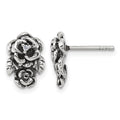 Sterling Silver Antiqued Polished CZ Flower Post Earrings