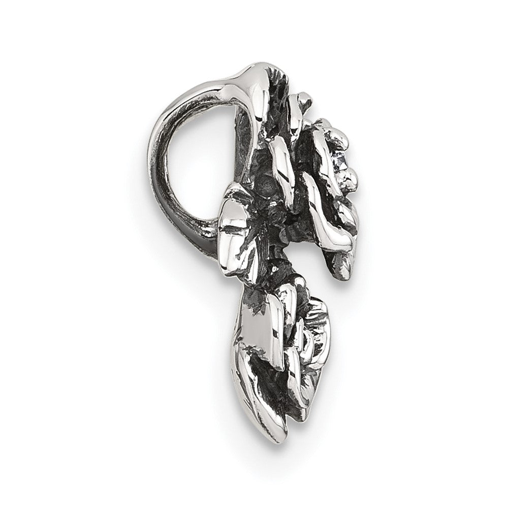 Sterling Silver Antiqued/Polished CZ Flower Chain Slide Pendant