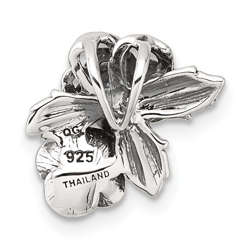 Sterling Silver Antiqued/Polished CZ Flower Chain Slide Pendant